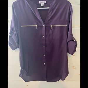 Calvin Klein Zip Pocket Roll Sleeve Blouse